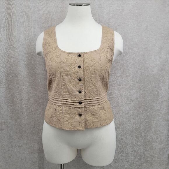 Lane Bryant Y2K Corset Style Elegant Tan Beige Sleeveless Top Jacquard Tapestry - Picture 1 of 9